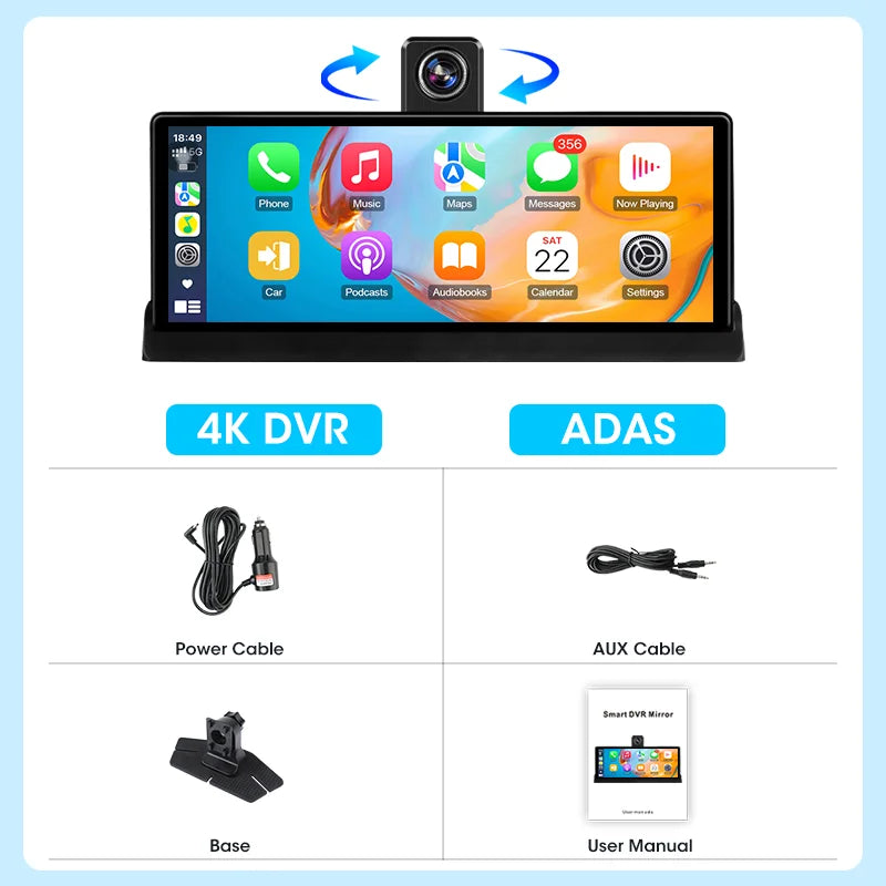 10.26 ''4K ADAS Dashcam voiture DVR Android Auto Carplay écran automobile système Intelligent enregistreur vidéo moniteur caméra de recul