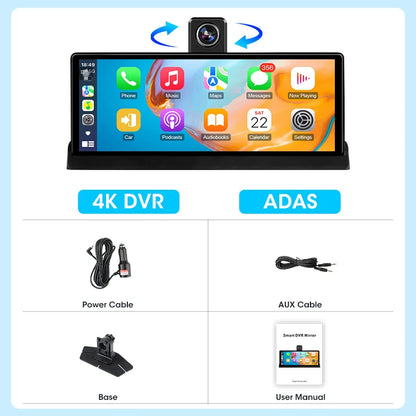 10.26 ''4K ADAS Dashcam voiture DVR Android Auto Carplay écran automobile système Intelligent enregistreur vidéo moniteur caméra de recul