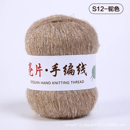 Fil de mohair de dentelle avec paillettes, fil de boucle de crochet, paillettes brillantes, pull de bricolage, 150g, 50G * 3