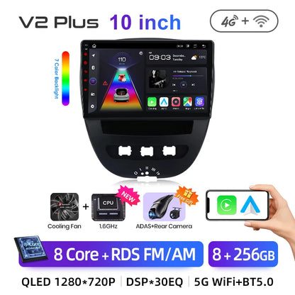 Junsun CarPlay sans fil pour Apple Auto autoradio stéréo pour Peugeot 107 Toyota Aygo citroën 2005-2014 GPS écran tactile multimédia