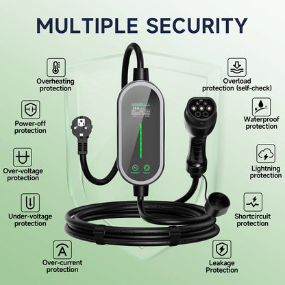 شاحن سيارة كهربائية محمول AFEEV 3.6KW من النوع 2 IEC62196-2/النوع 1/GBT قابل للتعديل 6-16 أمبير، تحكم عبر التطبيق، مقبس أوروبي IP65، شحن سريع آمن