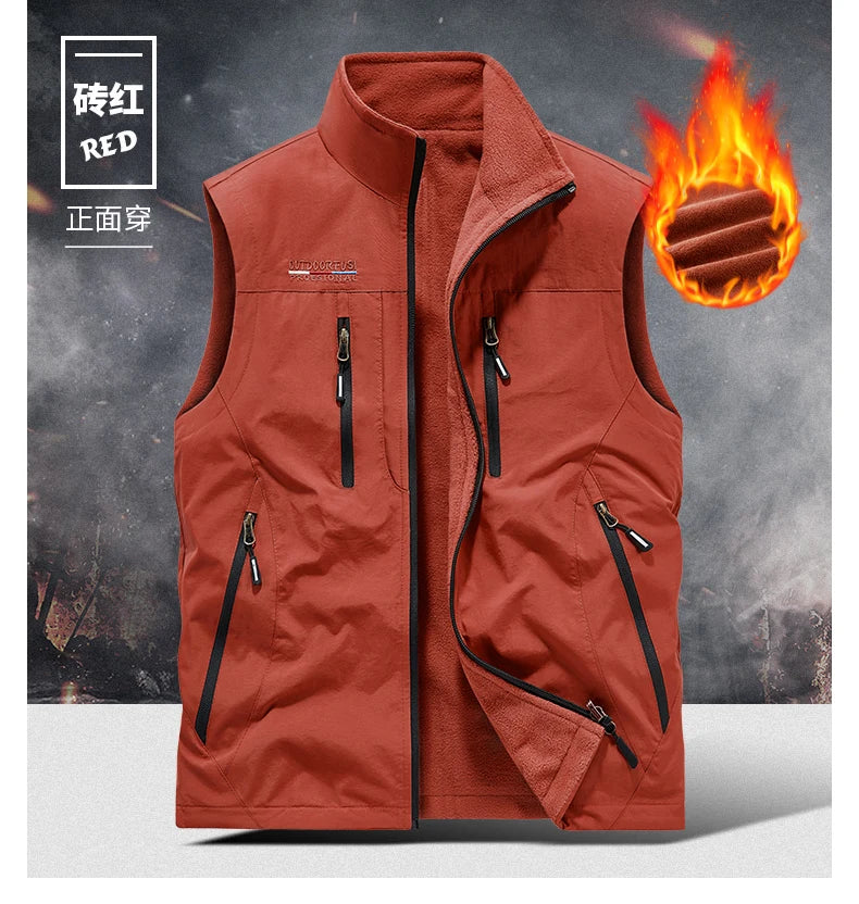 Gilet d'extérieur pour hommes, nouvel article d'automne et d'hiver avec plusieurs poches, vêtements Double face et gilet en velours, gilet ample surdimensionné