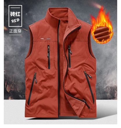 Gilet d'extérieur pour hommes, nouvel article d'automne et d'hiver avec plusieurs poches, vêtements Double face et gilet en velours, gilet ample surdimensionné