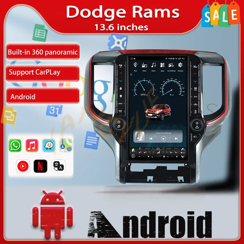 Autoradio Android 12, 8 + 128 go, pour Dodge Ram 1500 2500 3500 2019-2023 Carplay Android Auto 4G, lecteur multimédia de voiture, GPS QLED