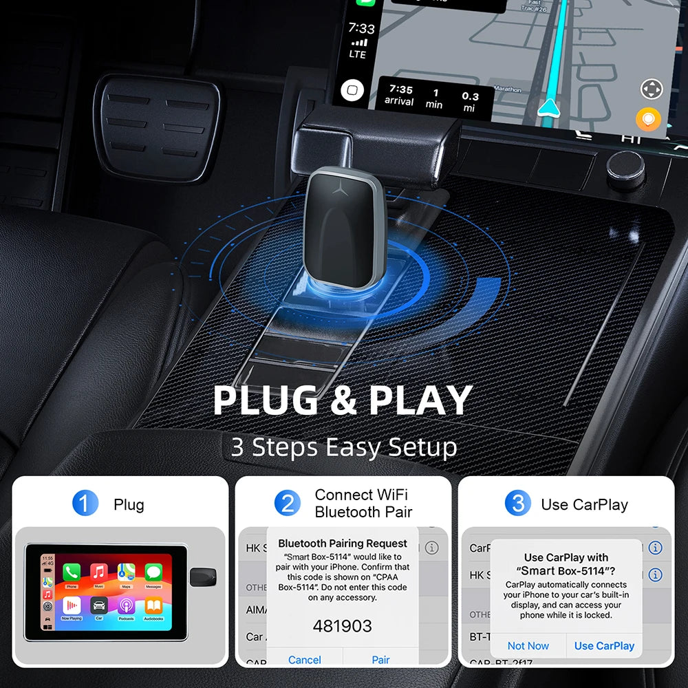 Carplay AI Box sans fil 2 en 1, Android Auto Plug And Play, Applicable à convertir la voiture d'origine, Wired Carplay en sans fil, nouveauté 2026
