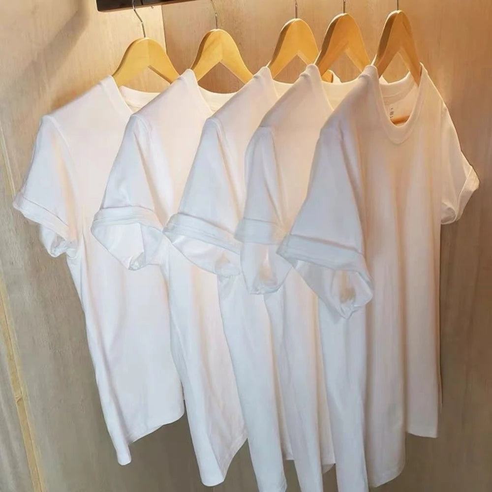 2 pièces 100% coton solide t-shirts hommes et femmes à manches courtes blanc t-shirts décontracté respirant ample col rond T-shirt Couple hauts
