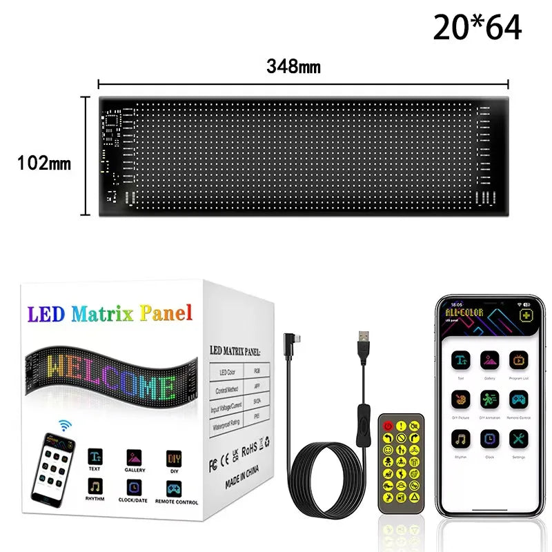 Écran LED Flexible pour Voiture pour Camion Yeux Panneau Pixel Matrice LED RGB Panneau d'Affichage pour Voiture Animation Télécommande Affichage Flexible Lumière USB 5V Prend en Charge le Français/Espagnol/Portugais
