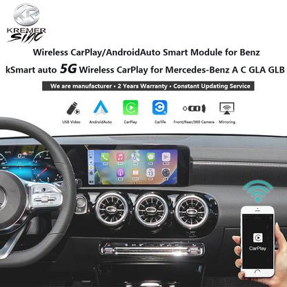 KSmart-CarPlay sans fil pour Mercedes Benz, Apple, Android Auto, Rénovation, A, C, E, GLA, MBaffiliés, NTG6.0, Unité principale après le modèle 2018, Nouveau