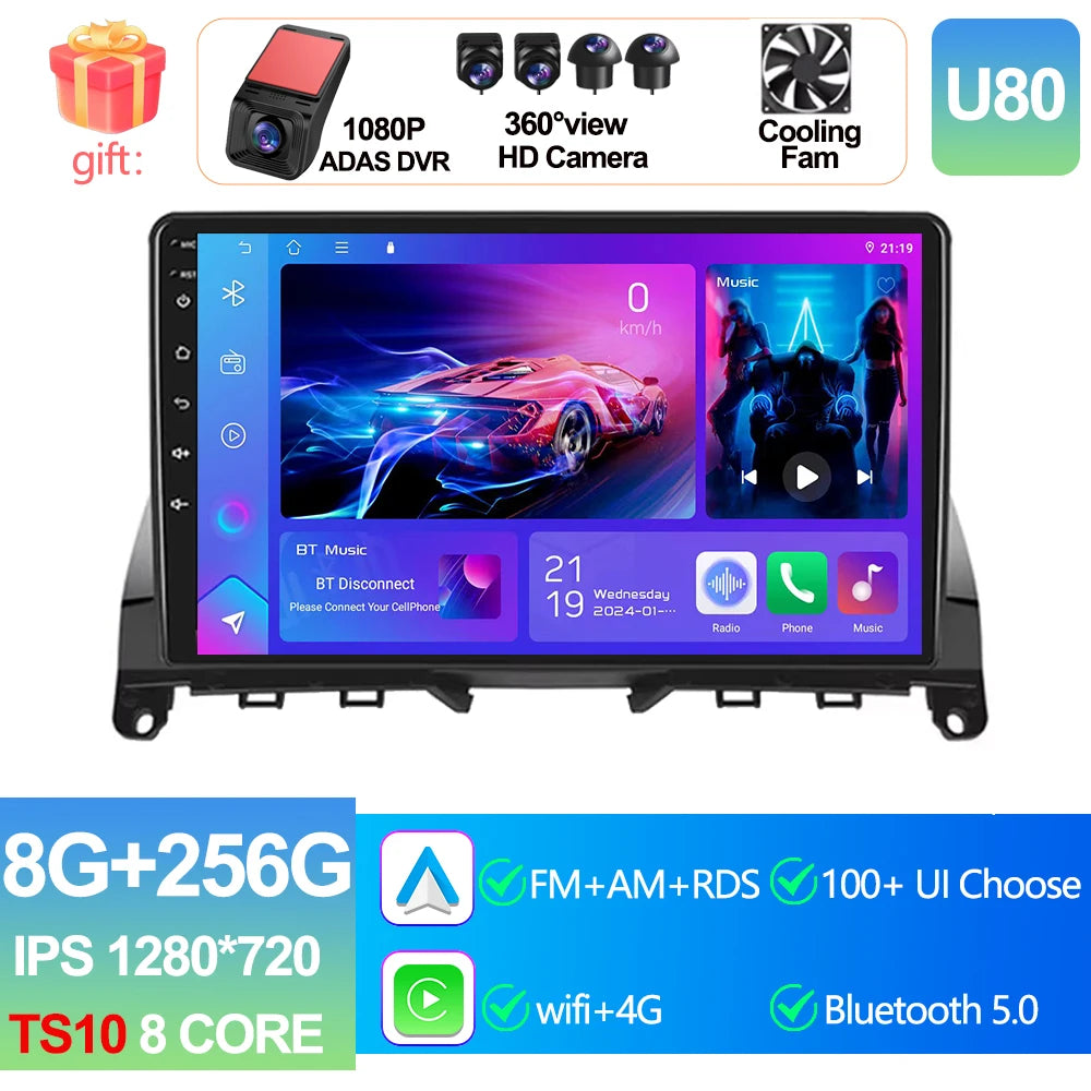 Pour Mercedes Benz classe C 3 W204 S204 2006 - 2011 Android 15 Carplay Auto autoradio multimédia lecteur vidéo Navigation GPS DSP