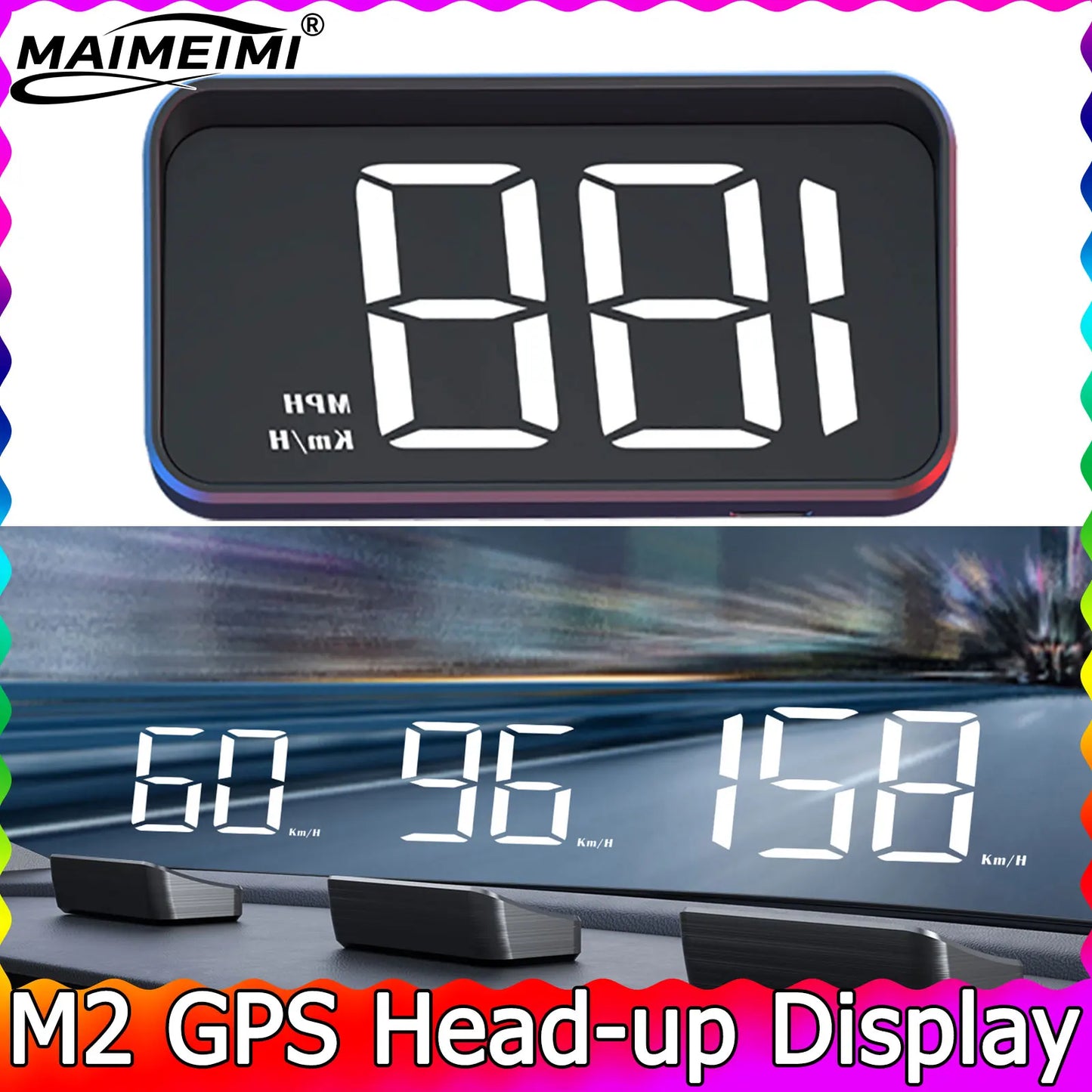 Projecteur de pare-brise M2 GPS HUD, affichage tête haute, Projection sur verre, compteur de vitesse de voiture automatique, accessoires électroniques Plug and Play