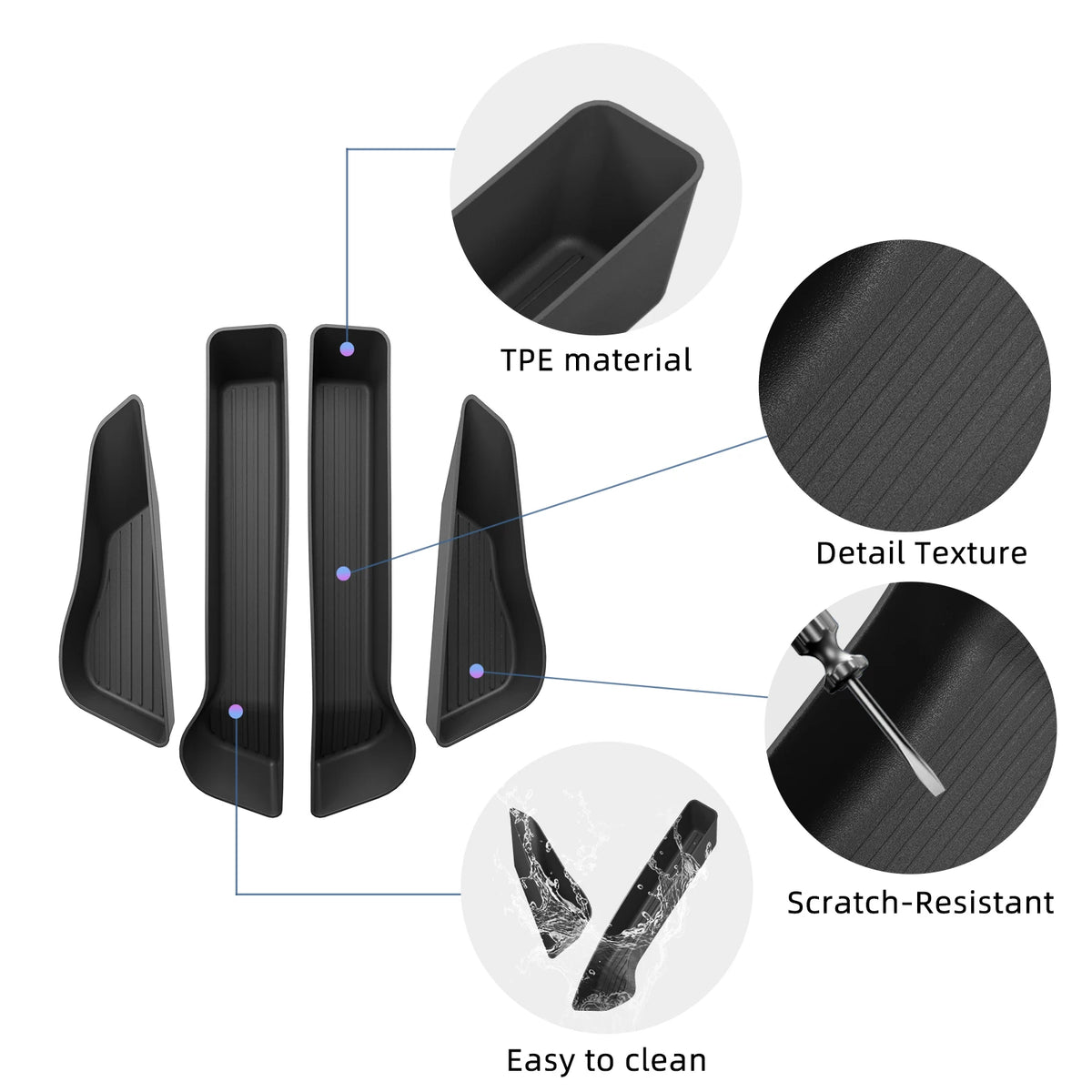 LUCKEASY Bac de rangement pour porte avant et arrière pour BYD ATTO3 ATTO 3 YUAN PLUS 2025 2026 Boîte de rangement pour poignée de porte de voiture Organisateur TPE 4 pièces