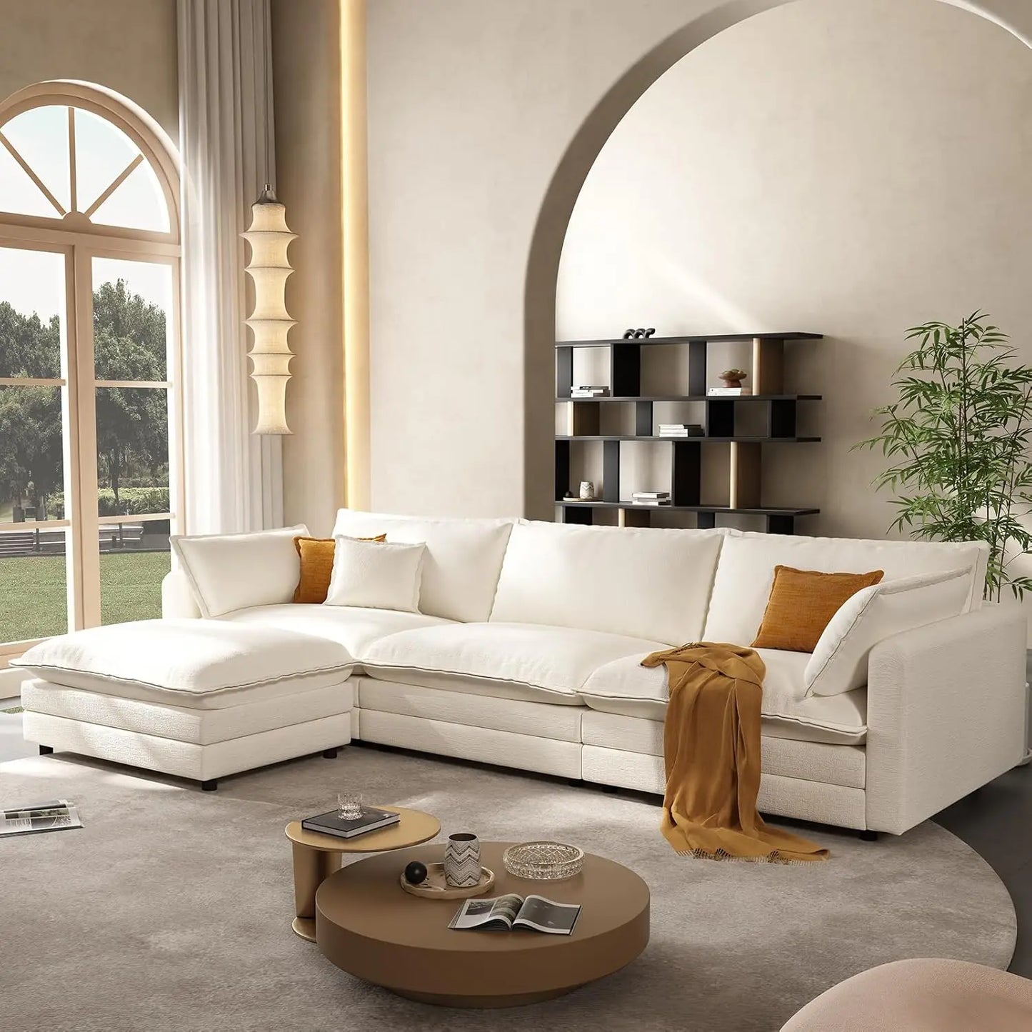 Canapé modulaire sectionnel de 102 pouces - Canapé nuage vert avec ottoman mobile, meubles de salon en forme de L, design moderne personnalisé