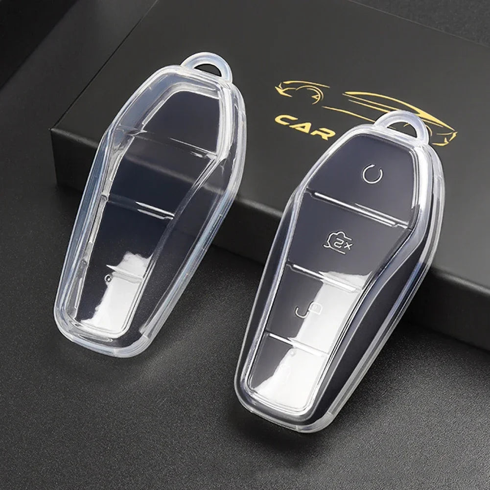 Étui transparent pour clé de voiture en TPU souple, télécommande à 4 boutons, housse de protection, accessoires, BYD Qin Plusdmi Atto 3 Han EV DolDave