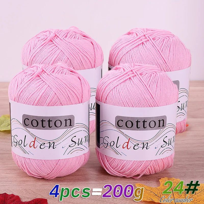 200 g de fil de coton pur 100 %, fil au crochet moyen-fin, fait à la main pour tricoter des pulls, des gilets, des chapeaux et des petites couvertures. Fil de coton moyen-fin, 1 pièce = 4 pièces = 200 grammes