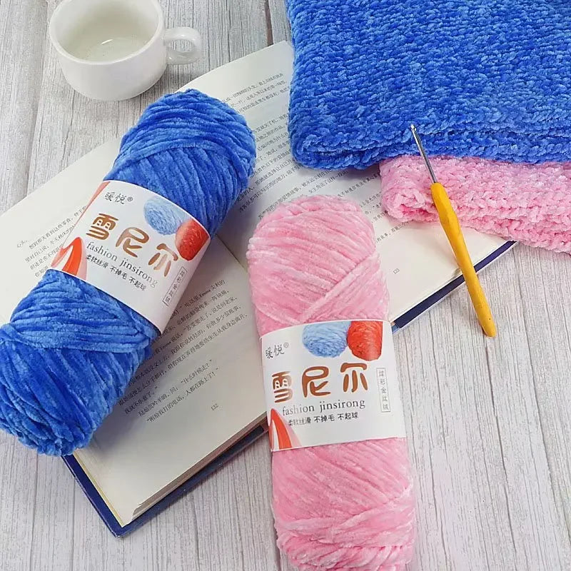 Fil de Velours en Polyester Mélangé de Coton Chenille, Crochet Ogo Doux pour Bébé, Fil Optique pour Écharpe, Bricolage Fait à la Main, 100 g/Rouleau