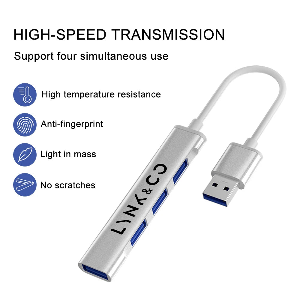 Chargeur HUB USB 4 en 1 pour voiture, câble d'alimentation de Type C, accessoires automobiles pour Geely Lynk & co 01 05 03 09 02 04 06 07 08