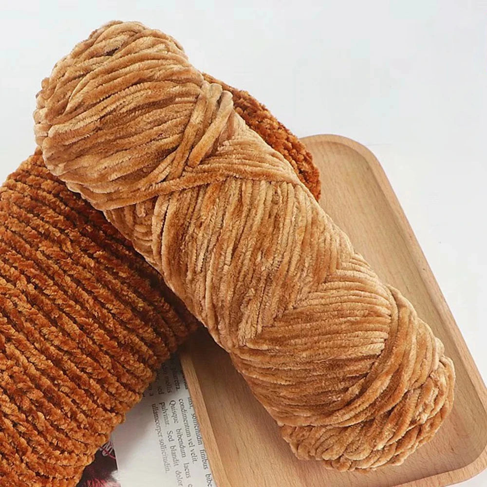 Fil de velours doux en Chenille, mélange de laine tricotée au Crochet, écharpe faite à la main, manteau, couverture et chapeau pour bébé, 95g