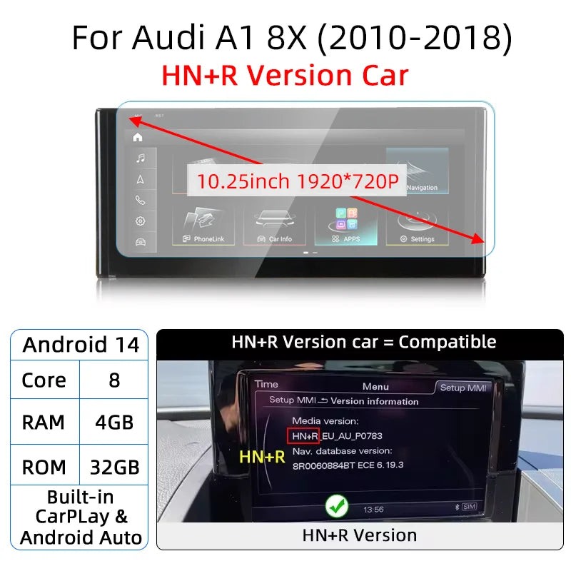 Android 14 Auto Radio CarPlay pour Audi A1 Q2 2010-2023 GPS voiture lecteur multimédia Navi stéréo DSP WIFI SIM BT IPS écran tactile