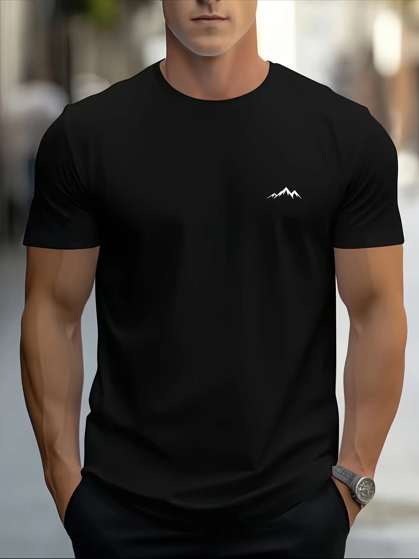 T-shirt à manches courtes et col rond pour hommes, 100% pur coton, à la mode, sport décontracté, ample, imprimé montagne, été