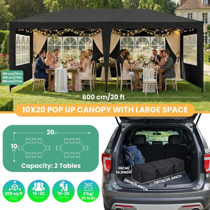 Tente de réception pliante avec 6 parois latérales, tente de mariage extérieure imperméable UV50, abri événementiel commercial, gazebo