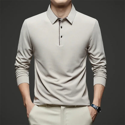 Polo d'affaires décontracté à manches longues pour hommes, haut polyvalent, document solide, à la mode, chaud, confortable, quatre saisons, nouveau