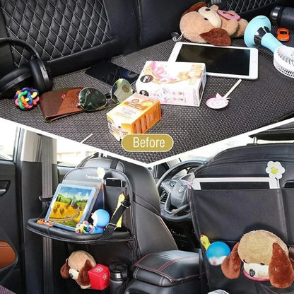 Organisateur de dossier de siège de voiture avec plateau de Table pliable, organisateur de rangement en cuir PU, poches, tapis de coup de pied, accessoires d'intérieur de siège