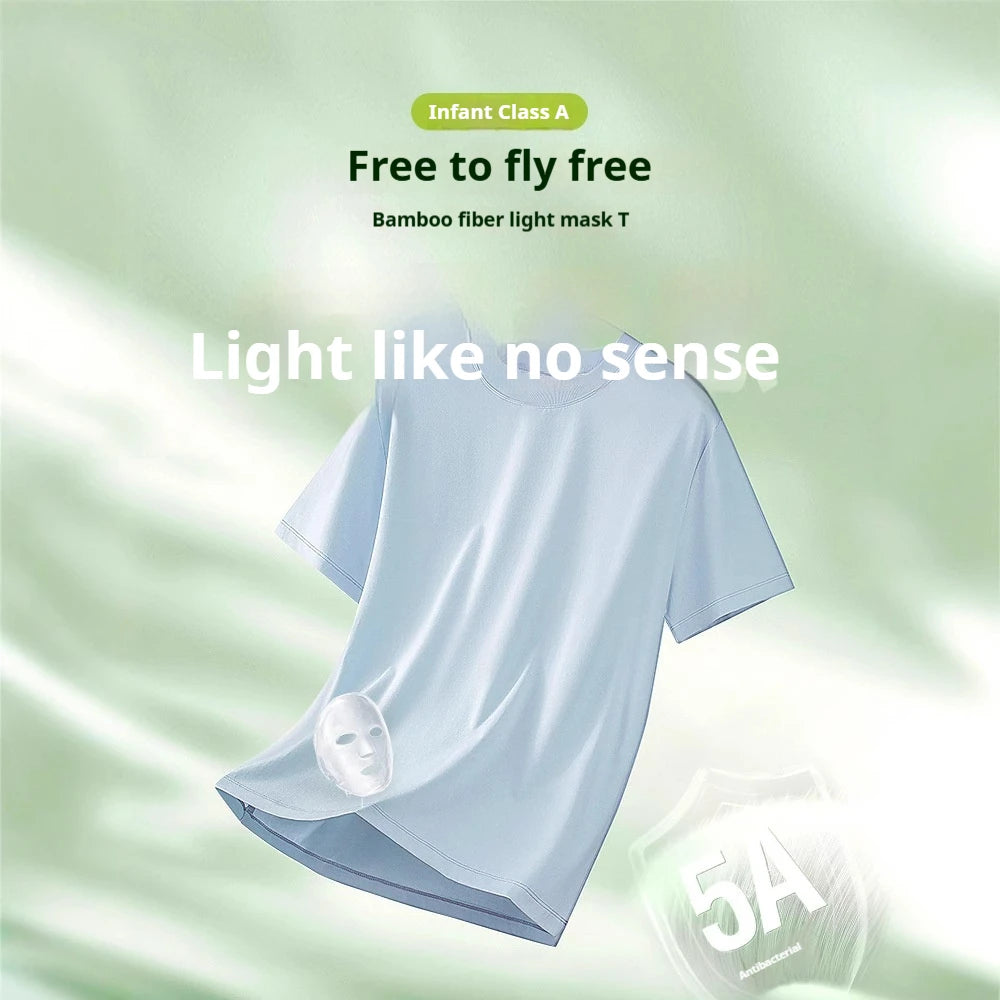 Fibre de bambou antibactérienne classe A Cool pour hommes à manches courtes 2025 nouveau T-Shirt haut de gamme polyvalent de couleur unie respectueux de la peau