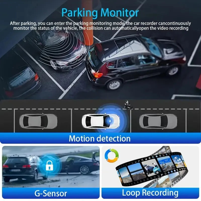 Caméra de Tableau de Bord pour Voiture, Enregistreur Vidéo 1080P, WIFI, DVR, dashcam voiture，dashcam voiture ，camera voiture，camera voitures Vue Avant et Arrière, Vision Nocturne, Boîte Noire, Accessoires, 3 Caméra