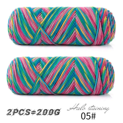 2 pièces de fil à tricoter en coton de lait teinté à 5 brins, coloré, pour bébé, écharpe tissée à la main, épaisseur moyenne, matériel de crochet fait main, sac