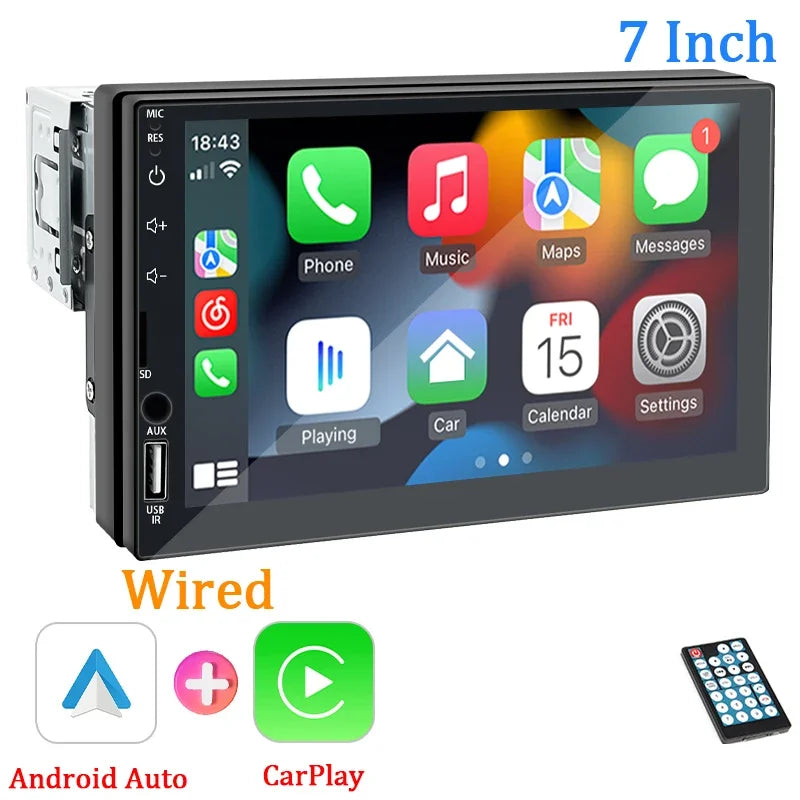 Autoradio 1 Din Carplay Android Auto lecteur multimédia HD 7 ''écran tactile FM AUX entrée Bluetooth MirrorLink Autoradio universelle