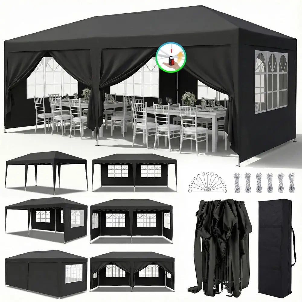 Tente de réception pliante avec 6 parois latérales, tente de mariage extérieure imperméable UV50, abri événementiel commercial, gazebo