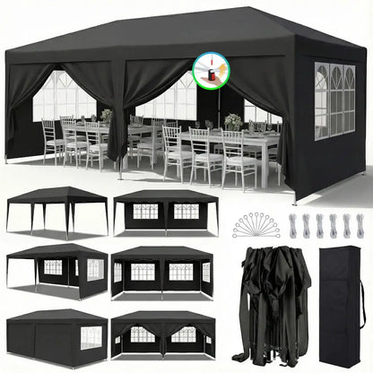 Tente de réception pliante avec 6 parois latérales, tente de mariage extérieure imperméable UV50, abri événementiel commercial, gazebo