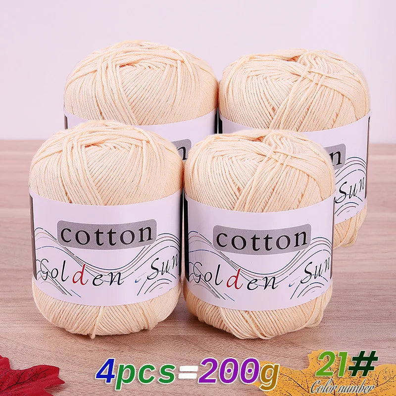 200 g de fil de coton pur 100 %, fil au crochet moyen-fin, fait à la main pour tricoter des pulls, des gilets, des chapeaux et des petites couvertures. Fil de coton moyen-fin, 1 pièce = 4 pièces = 200 grammes