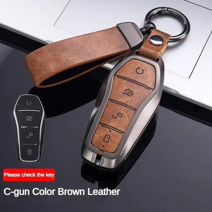 Étui pour clé pour BYD Song Plus Atto 3 Han EV Tang DM Qin joint dauphin cuir métal porte-clés à distance porte-clés accessoires de voiture