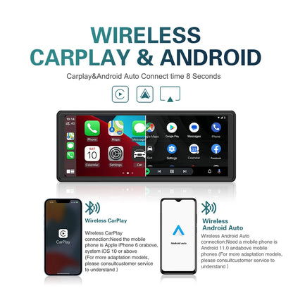 راديو سيارة لاسلكي يدعم CarPlay و Android Auto، مشغل مرآة محمول عالمي، صوت بلوتوث، ستريو AUX، يدعم Apple أو Android، مقاس 10.26 بوصة