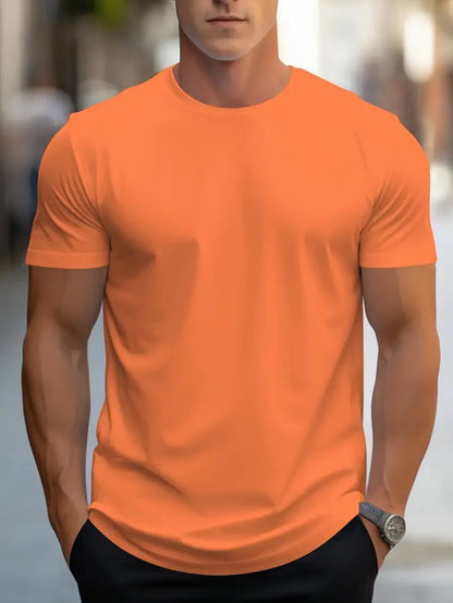 Mode hommes simple couleur unie imprimé à manches courtes été hauts rue mode col rond T-shirt hommes T-shirt ample