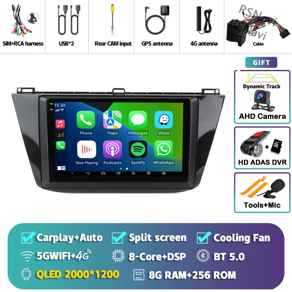 Android 15 Carplay Auto 2K écran autoradio lecteur multimédia pour Volkswagen Tiguan 2 Mk 2016 2017-2019 2 din Autoradio stéréo