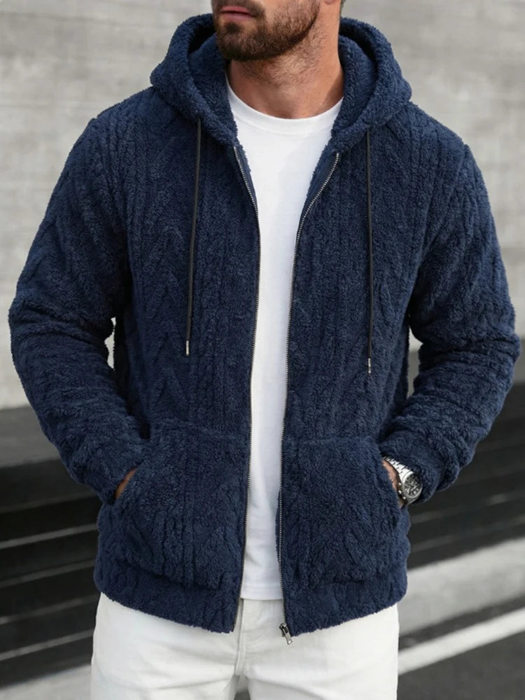 Sweat à capuche en polaire pour homme, vêtements de loisirs quotidiens, mode printemps 2026, couleur unie, veste à capuche en fourrure, cardigan décontracté en tricot ample pour homme