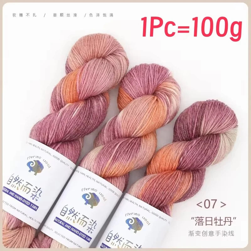 Rouleau de fil de laine mérinos, 100g/rouleau, teint à la main, doux, pour pull, écharpe, chapeau, tissé, fil arc-en-ciel pour bébé, 270M, 1 pièce