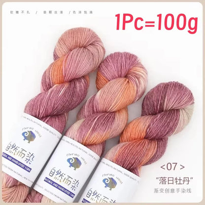 Rouleau de fil de laine mérinos, 100g/rouleau, teint à la main, doux, pour pull, écharpe, chapeau, tissé, fil arc-en-ciel pour bébé, 270M, 1 pièce
