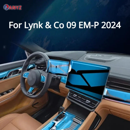 Film transparent en TPU pour accessoires d'intérieur Lynk & Co 09 EM-P 2024, panneau d'engrenage, Console centrale GPS, Protection PPF anti-rayures