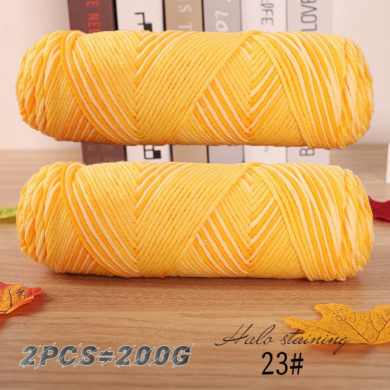 2 pièces de fil à tricoter en coton de lait teinté à 5 brins, coloré, pour bébé, écharpe tissée à la main, épaisseur moyenne, matériel de crochet fait main, sac