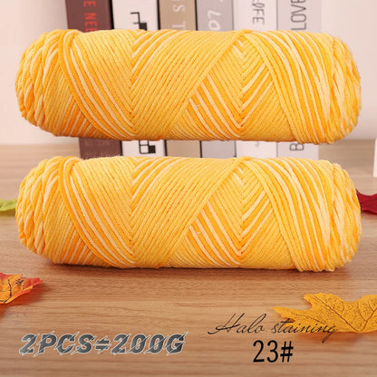 2 pièces de fil à tricoter en coton de lait teinté à 5 brins, coloré, pour bébé, écharpe tissée à la main, épaisseur moyenne, matériel de crochet fait main, sac