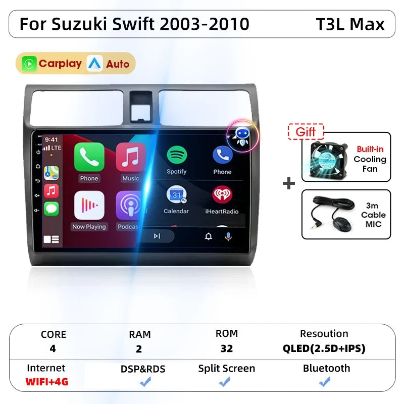 Srnubi autoradio pour Suzuki Swift 2003 2005 2006 2007 2008 2009 2010 sans fil Carplay Android Auto lecteur multimédia de voiture 2 Din