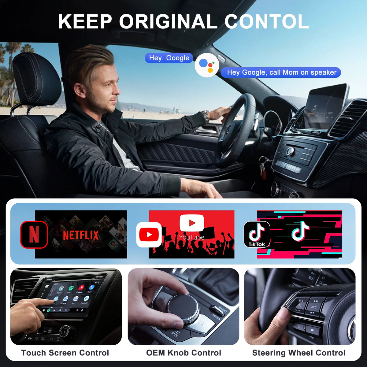Adaptateur/Dongle automatique Android sans fil pour voitures automobiles Android filaires en usine OEM convertit le câblage en installation facile sans fil Plug & Play