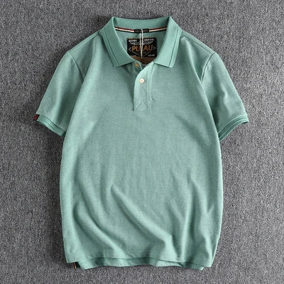 T-shirt rétro américain à manches courtes pour hommes, Polo à revers de couleur unie, à la mode, 100% coton, hauts d'affaires décontractés