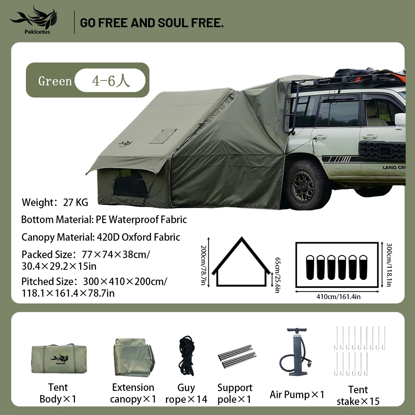 Tente de camping gonflable PAKICETUS pour 4 à 8 personnes avec fenêtres, tente de camping portable résistante à l'eau