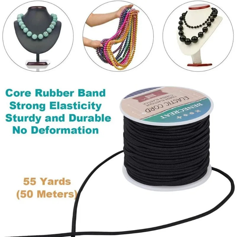 1 Rouleau de 2.5mm de fil élastique noir de 38 yards pour la fabrication de bracelets artisanaux, ULen tissu pour perles