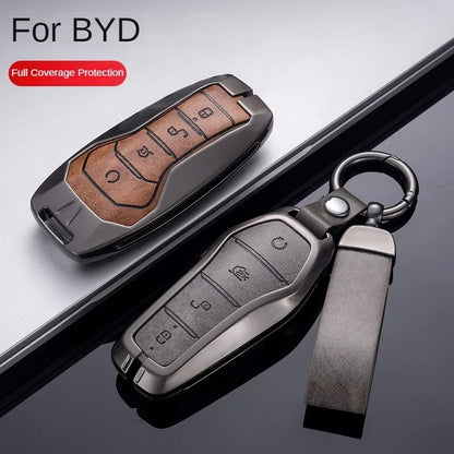 Étui pour clé pour BYD Song Plus Atto 3 Han EV Tang DM Qin joint dauphin cuir métal porte-clés à distance porte-clés accessoires de voiture