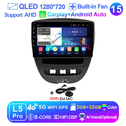 LEHX-Autoradio L6 Pro, Android 14, 2 Din, Stéréo, CarPlay, Limitation de Courant, GPS, pour Voiture KIT 107, Toyota Aygo, Cristaux en C1 (2005-2014)